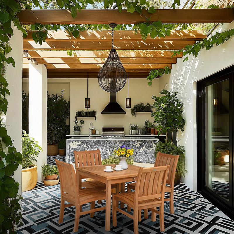 Ensemble bistro 5 pièces en bois de teck avec table carrée 35 po et 4 chaises d'appoint Abaco