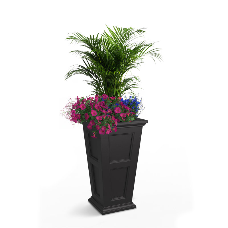 Anastasiya 34" Tall Resin Planter with Water Reservoir, Black, 34'' H x 19'' W x 19'' D
