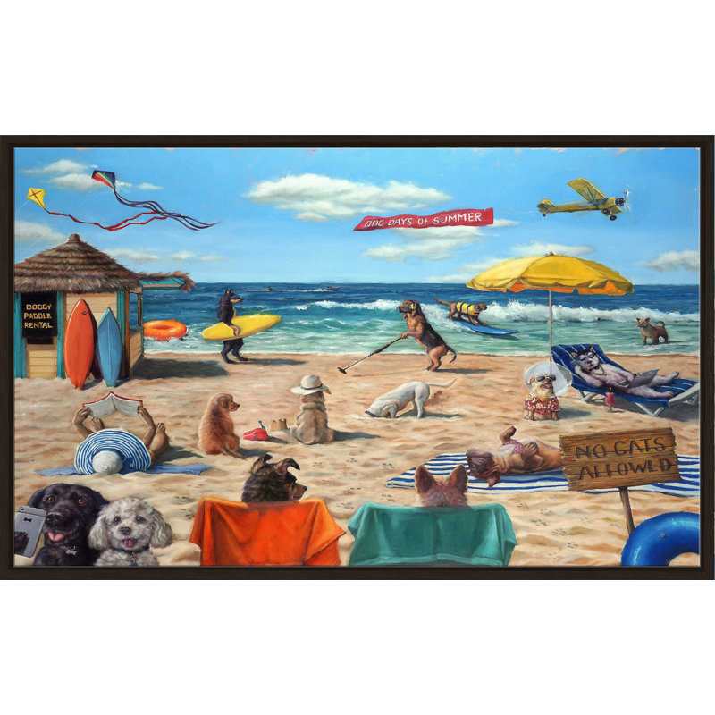 Dog Beach par - Peinture, Cadre flottant espresso, H 21,5 po x l 33,5 po x P 2 po