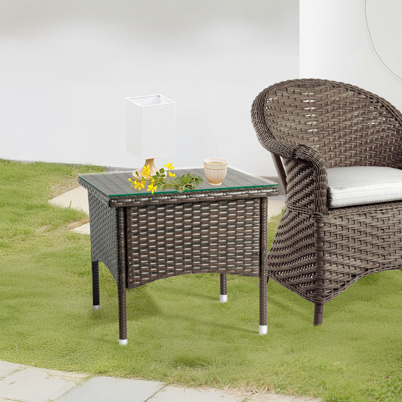 Table de bout carrée en osier de patio brun