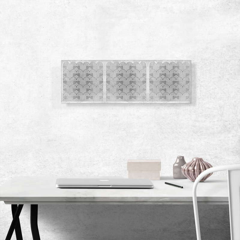 «Geometric Gray White», reproduction d'art graphique sur toile tendue, H 12 po x l 36 po x P 0,75 po