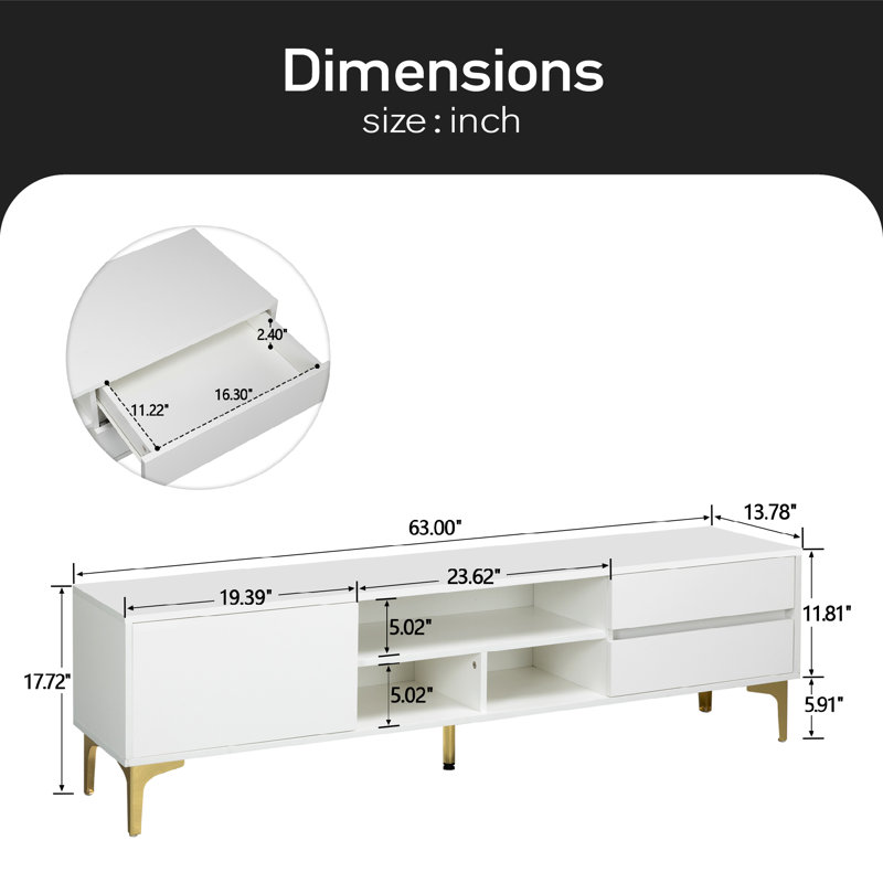 Crédence de rangement l 62,99 po Tyshun, Blanc