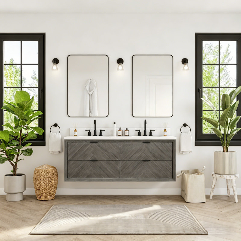  Meuble-lavabo flottant 60 po, Chêne gris