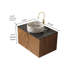 Meuble-lavabo de salle de bain, armoire de rangement flottante en contreplaqué avec 2 portes, comptoir en pierre frittée noire et lavabo rond en céramique blanche avec motif de pierre