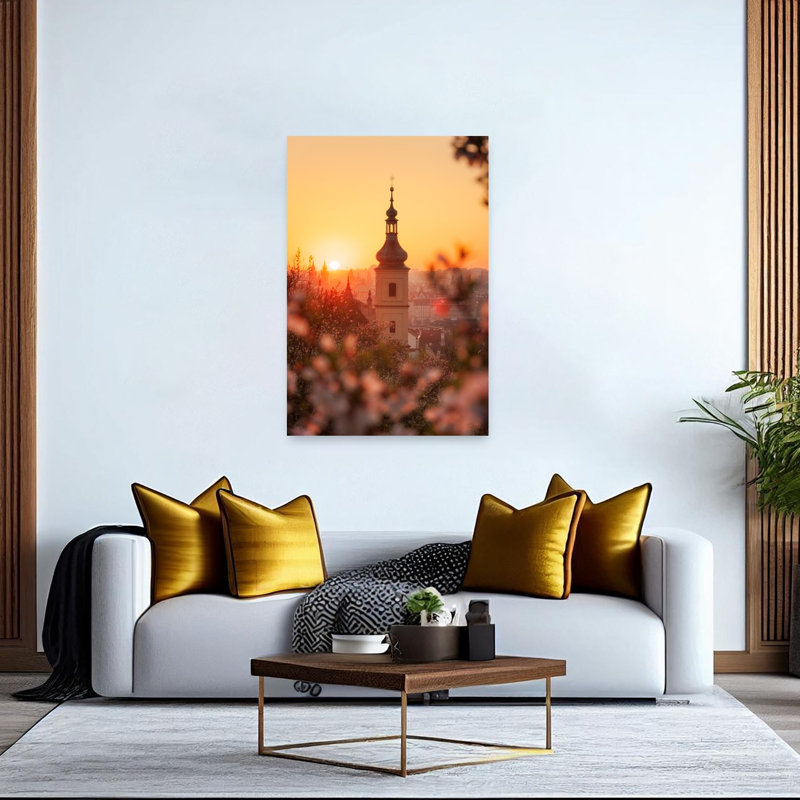 Prague Golden Hour Blossoms Dreamy Romantic Abstract Architecture City Wall Art Print 1 Piece Wrapped Canvas Wall Art