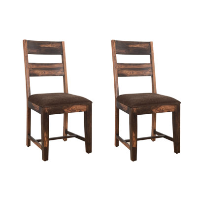 Ensemble de deux chaises d'appoint de salle à manger rembourrées à dossier en échelle brun