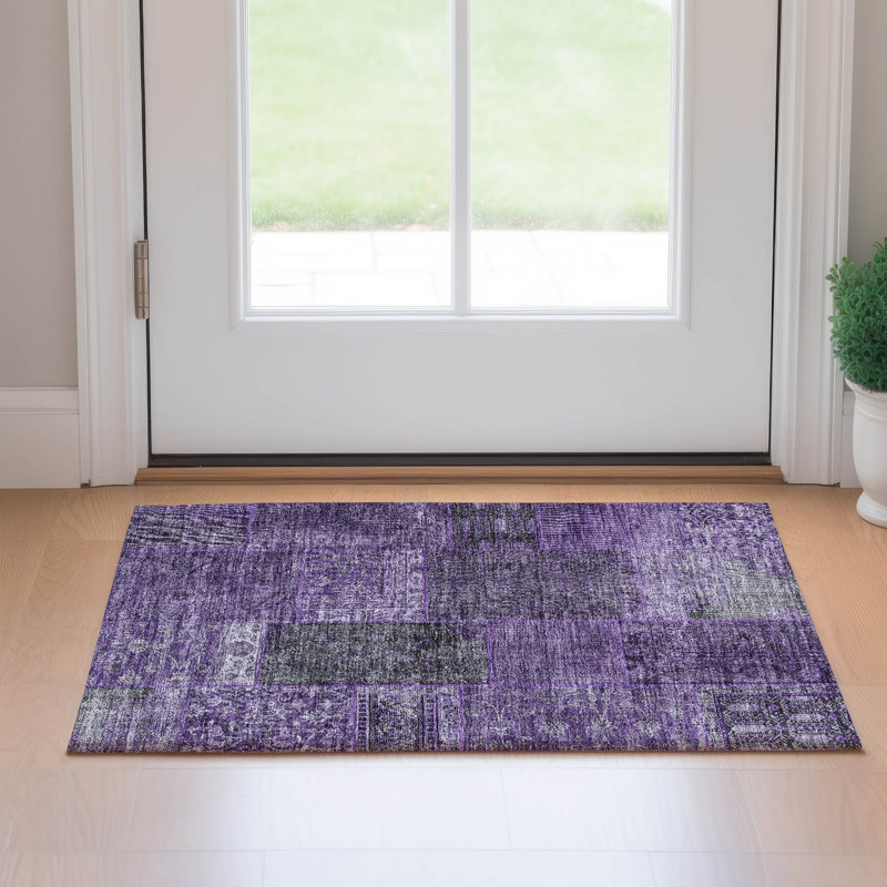Premium Machine Washable Prisco Eggplant Rug, Rectangle 1'8" x 2'6"
