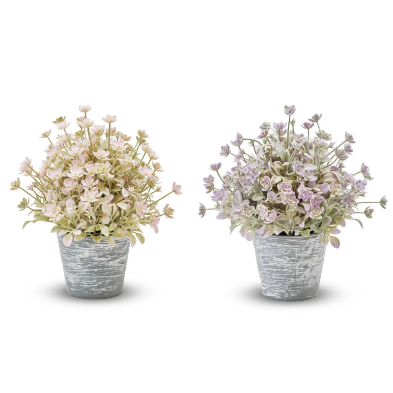 Thym artificiel en pot (rose et mauve)