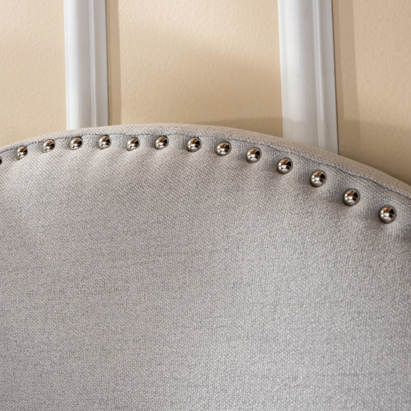 Queen & Full Sized Headboard - Stylish Arched Design, Nailhead Trim, Adjustable Feet, Inviting Fabric, Grey Graceful For Shape, Studded Decoration, Legs, Cozy Finish