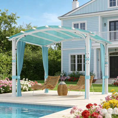 10' x 10' Outdoor Arched Pergola with Canopy & Privacy Curtains – Heavy-Duty Steel Frame for Patio & Backyard-Blue