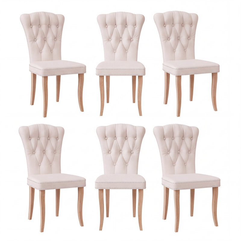 47 cm H Tufted Velvet Side Chair, 6, Beige