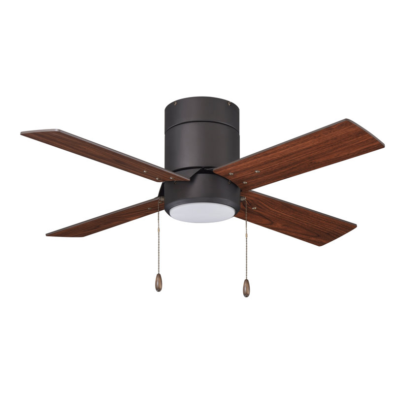 Ventilateur de plafond d'intérieur 4 pales Metalis, Bronze frotté à l'huile, Bois brun