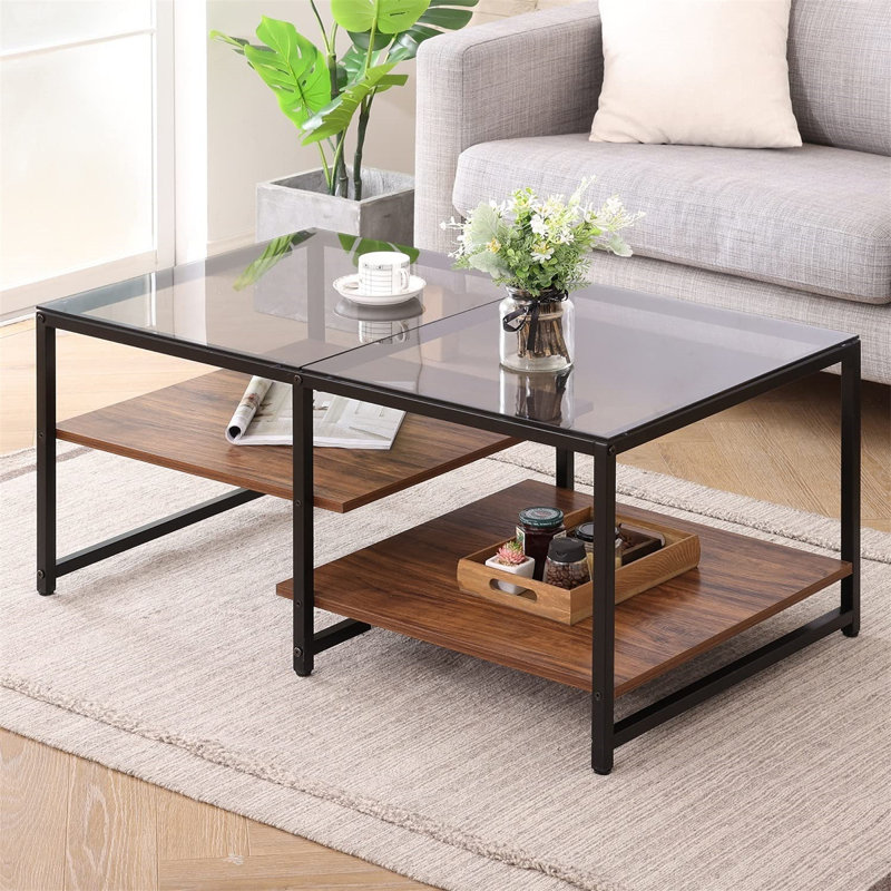 Table basse en verre avec tablettes de rangement Keian Morden, 39,3 po x 23,6 po x 17,7 po