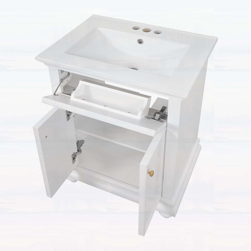Meuble-lavabo élégant avec pieds tournés en boule, Blanc