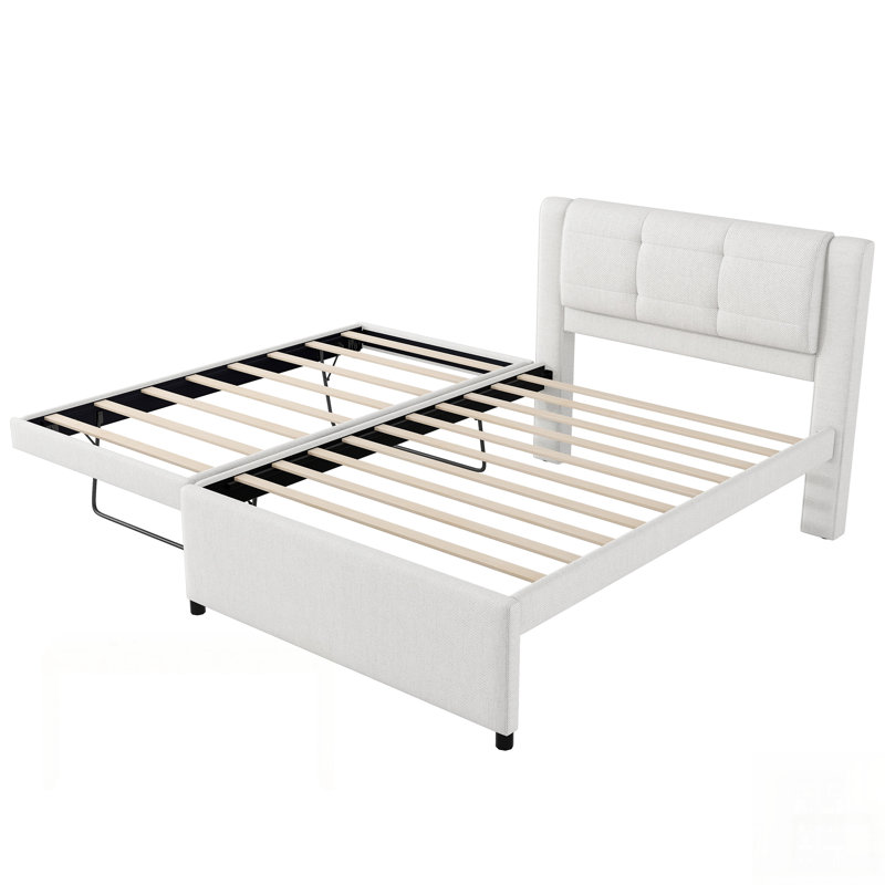 Lit plateforme tapissier avec lit gigogne polyvalent, pour les chambres d'amis et les petits espaces, Beige
