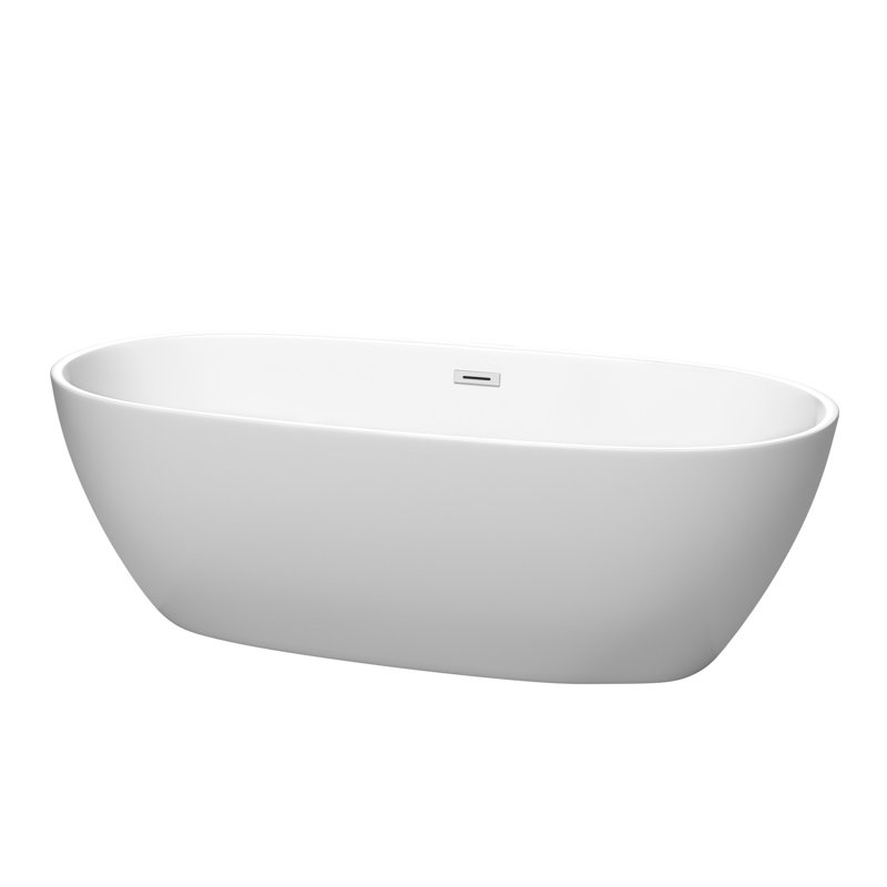 Juno 71'' x 32'' Soaking Acrylic Bathtub, Matte White/Polished Chrome