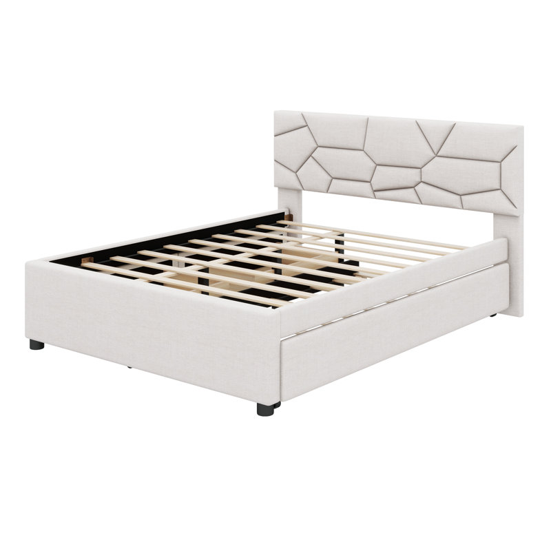 Lit plateforme tapissier avec rangement Stephenia, Grand, Beige