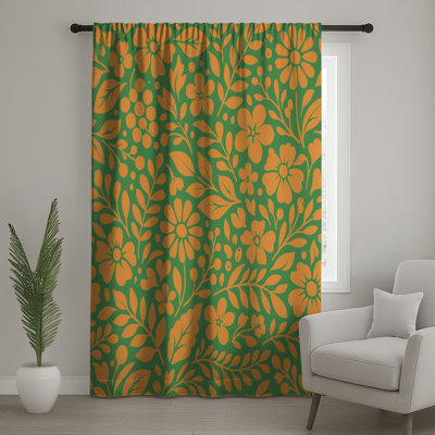 Rideaux orange à motif floral, voilages et voilages à motif floral - 1 panneau