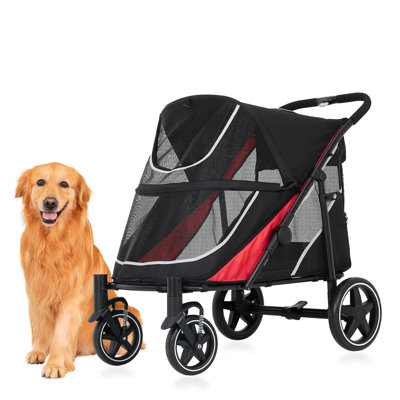 Heavy Duty Large Dog Stroller for Extra Large Dogs, One-Second Fold & Go Collapsible Pet Jogger with 11" All-Terrain Wheels, Shock Absorption, Removable Bed & Storage Basket