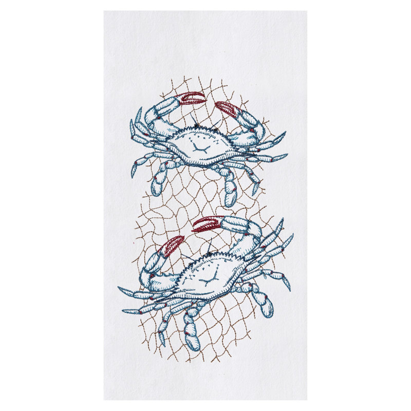 Serviette de cuisine en coton brodé crabe