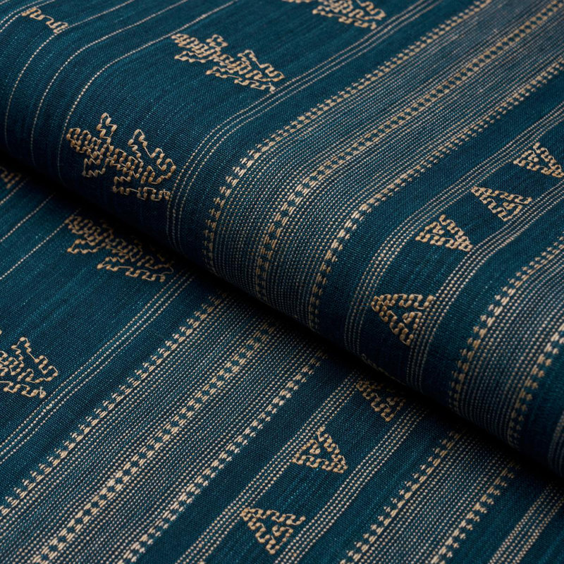 Schumacher x Patterson Flynn Nima Embroidered Cotton Linen Fabric, Indigo