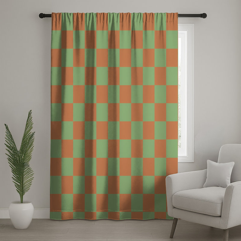 Rideaux vert, damier et voilages à damier - 1 panneau, Sheer, 50 po x 80 po - 1 panneau