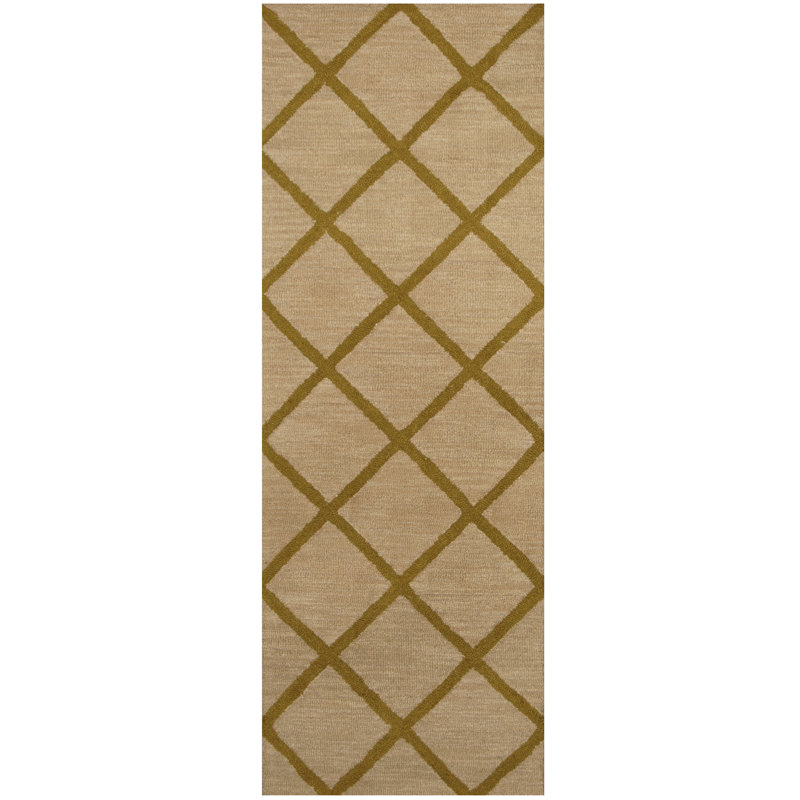 Tapis de couloir beige en laine touffeté à la main