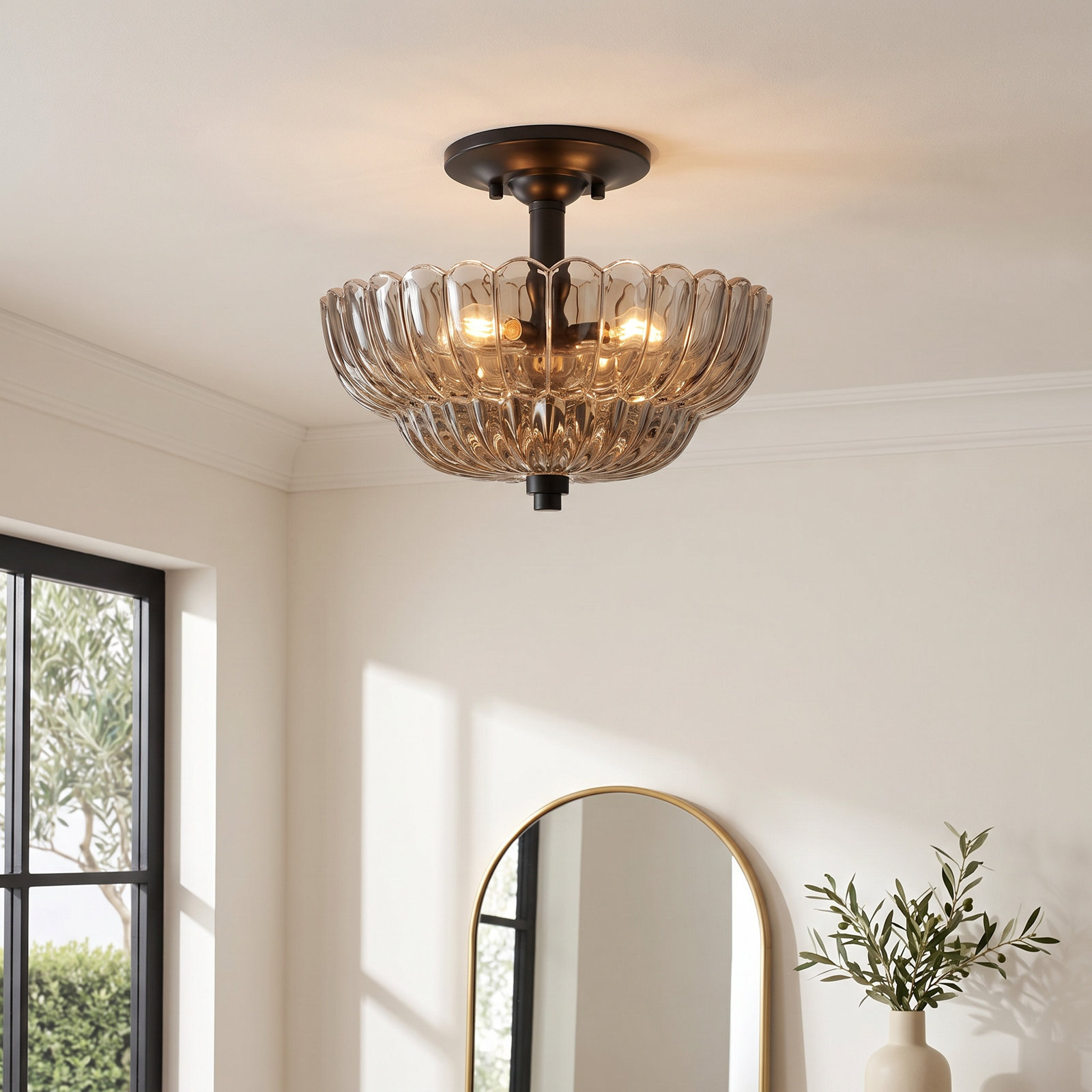 Whitecap 3 Light Glass Semi Flush Mount, Black