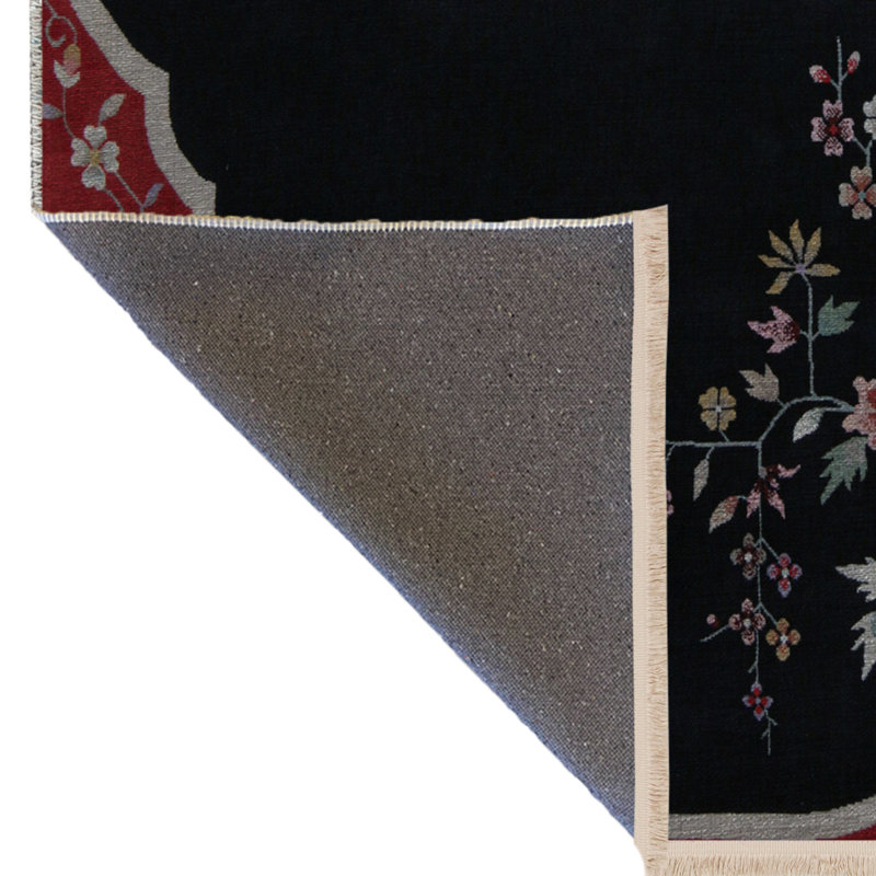 Tapis décoratif rétro à motif floral noir et rouge, Tapis de couloir 3 pi 4 po x 9 pi 11 po