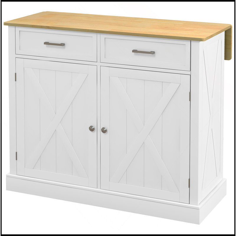 Rolling Kitchen Island With Drop Leaf Wood Breakfast Bar, Farmhouse Kitchen Cart With 2 Drawers, Adjustable Shelves For Dining Room, White