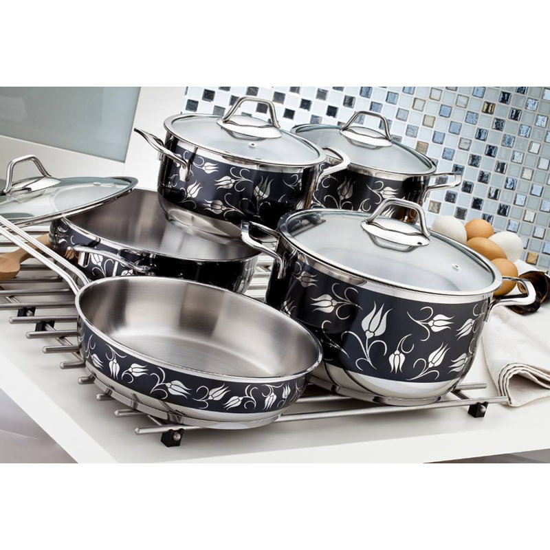 SOFRAM 1.85 Quarts Stainless Steel Pot Set, Black/Silver