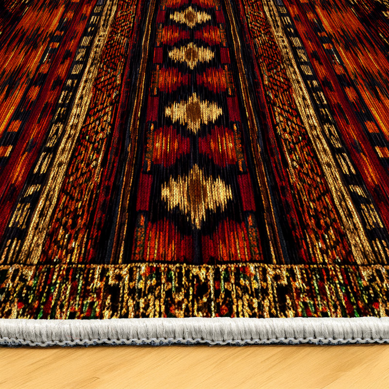 Manasa Collection Digital Print Cotton-Polyester Colorful Moroccan Rug, Square 3'4"
