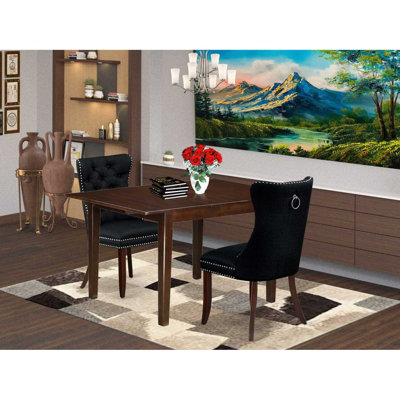 3-Piece Mahogany Finish Rectangular Solid Wood Top with Butterfly Leaf Dining Table Set