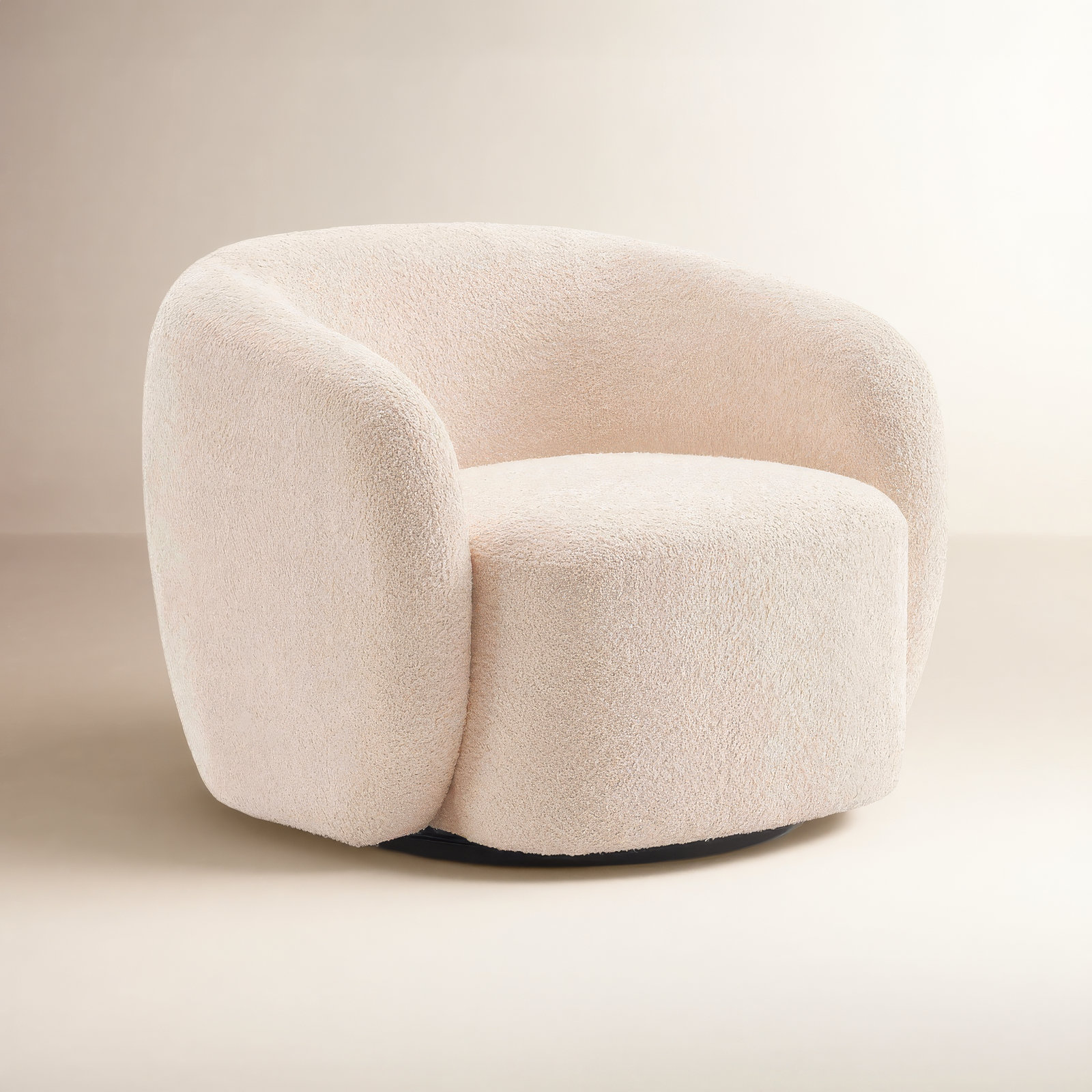 Munehito Upholstered Swivel Barrel Chair, Beige