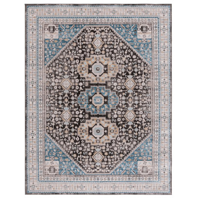 Tapis oriental bleu en polypropylène tissé à la machine McConnico