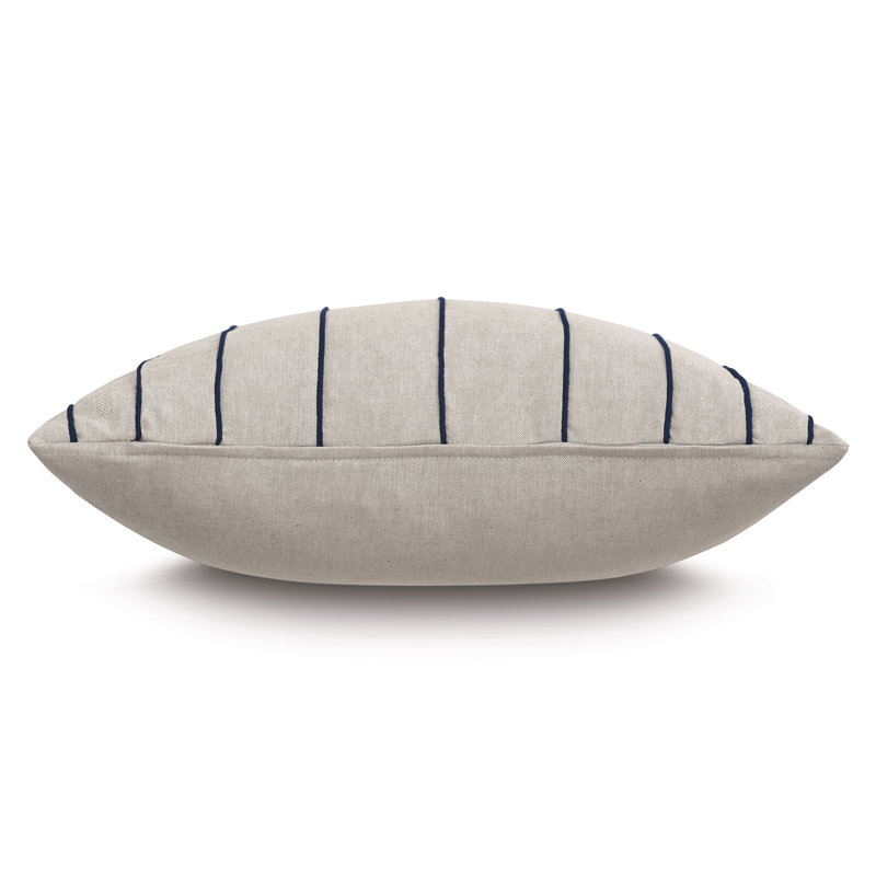 Beige and Blue Cotton Blend Square Throw Pillow with Insert