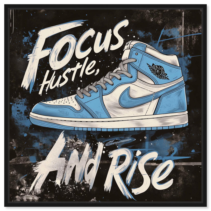 Art mural Hustle and Rise Sneaker, H 13 po x l 13 po, Noir, Cadre flottant