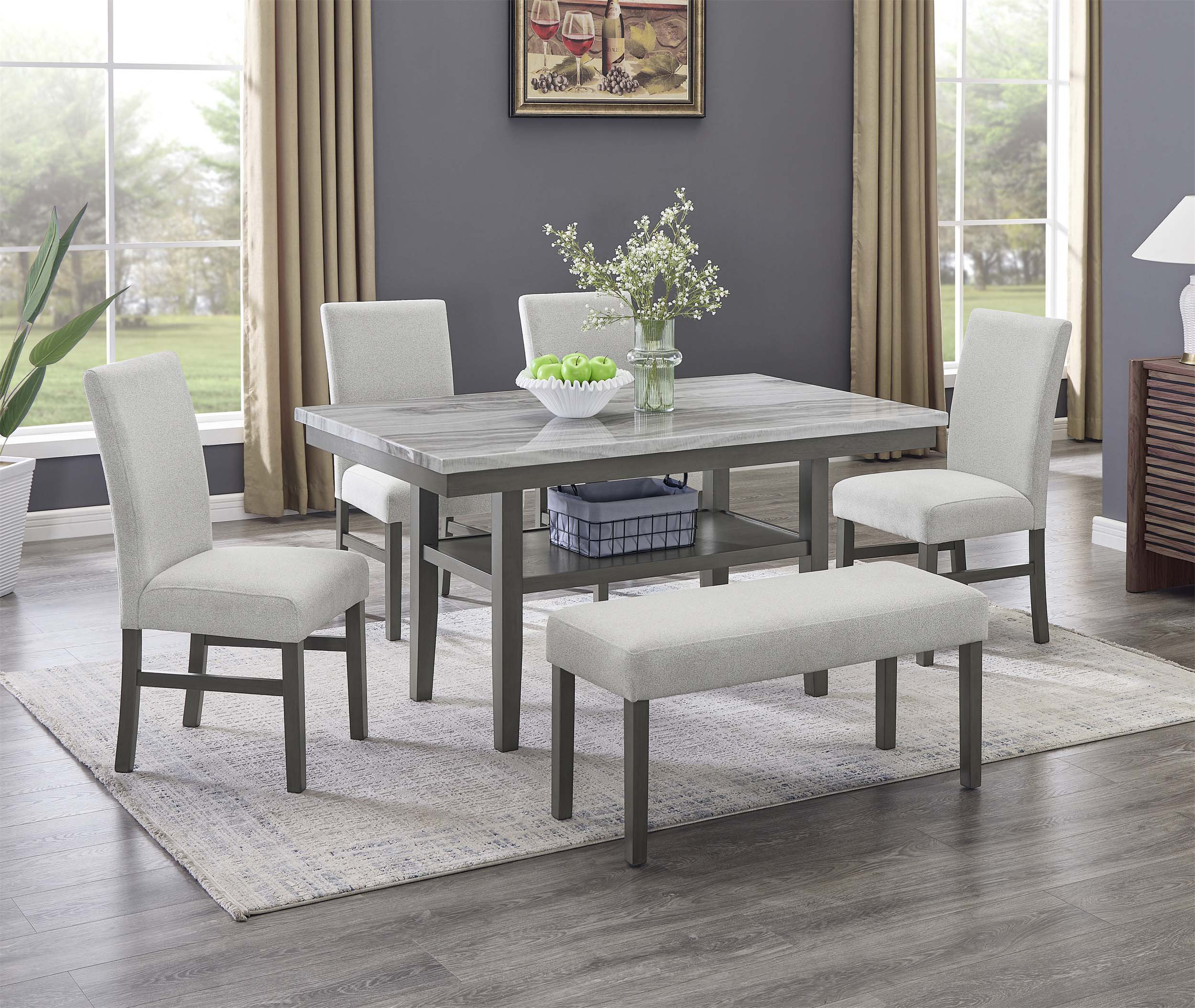 Latitude Run® 6-Piece Rectangular Grey Faux Marble Dining Set With 4 ...