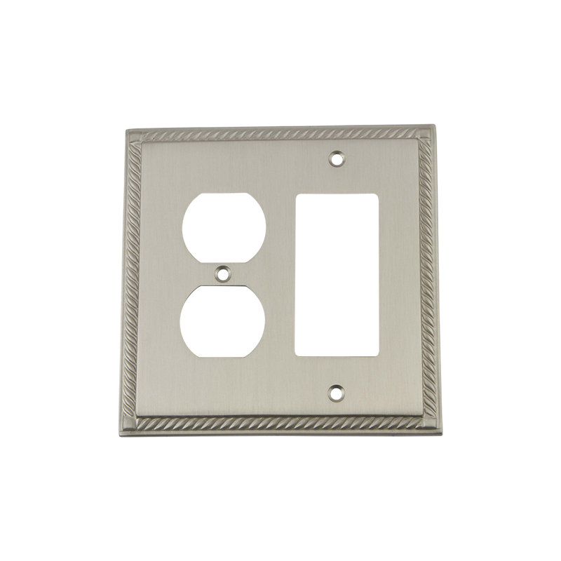 Rope 2-Gang Duplex Outlet / Rocker Combination Wall Plate, Satin Nickel