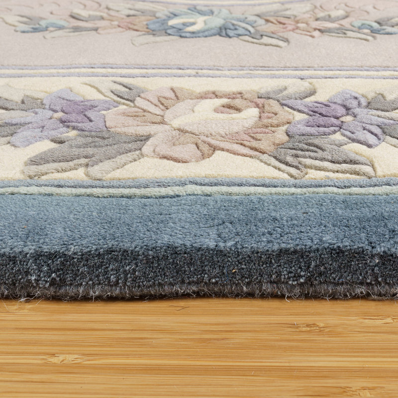 Tapis oriental oriental à motif floral en laine noué à la main beige et rose