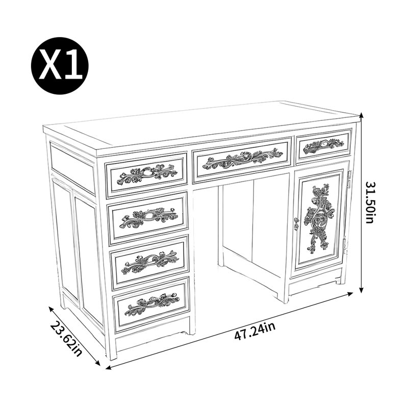 Nouveau bureau de style classique chinois, H 31,50 po x l 47,24 po x P 23,62 po