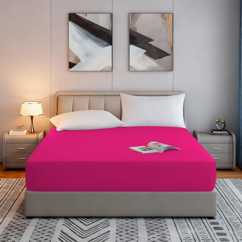 Tanvish Luxury Microfiber Fitted Sheet - 40 cm Deep Pocket, Ultra-Soft - Wrinkle-Free and Easy Care, Double (4'6), Pink