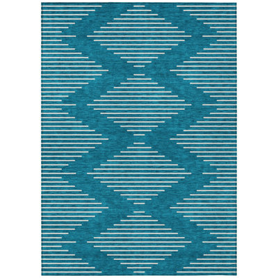 HomeRoots 3' X 5' Teal Blue Geometric Washable Indoor Outdoor Area Rug