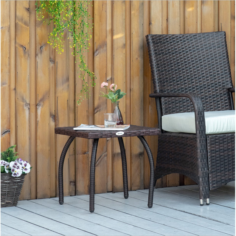 Table d'appoint d'extérieur en osier PE, petite table de bout carrée en rotin, table basse toutes saisons pour jardin, balcon, cour