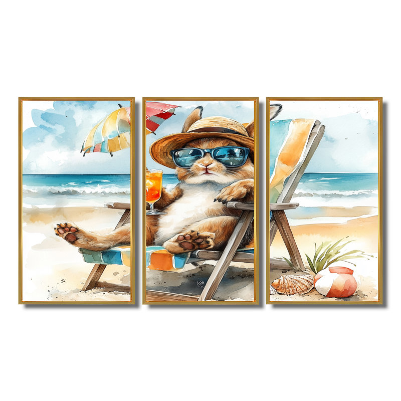 Sayler - ensemble d'art mural animaux côtiers, H 28 po x l 36 po x P 1 po, Toile avec cadre flottant or