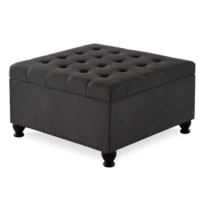 Dark Grey Storage With Nail Trim And Solid Wood Legs For Living Room Button Ample Space, Home