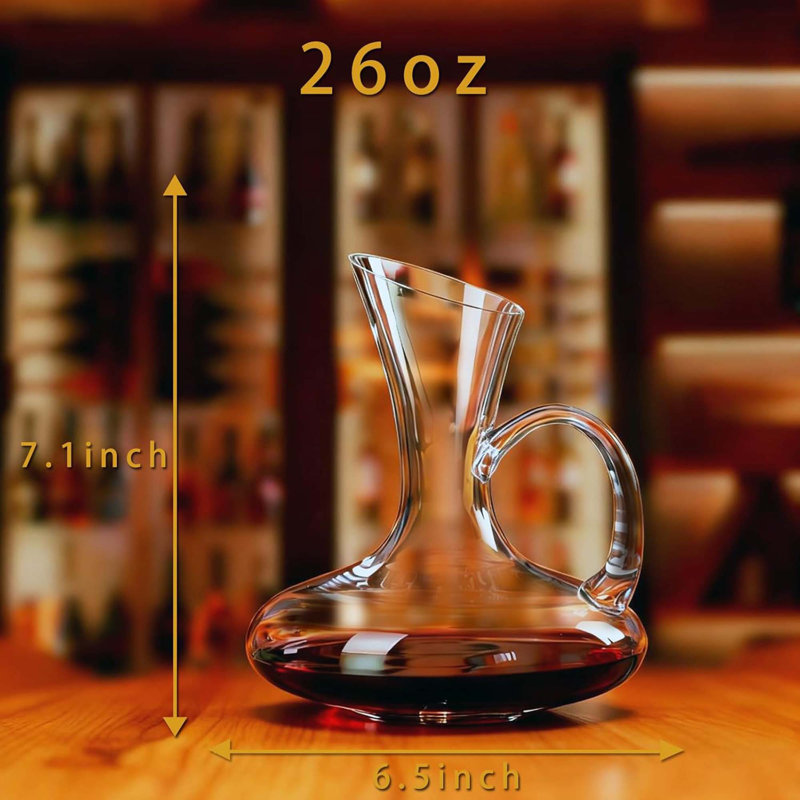 Carafe à vin en verre soufflé à la main 26 oz avec aérateur et poignée, carafe sans plomb