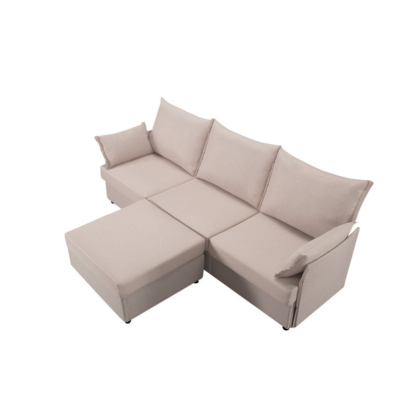 93.7" Sectional Sofa, Beige Polyester