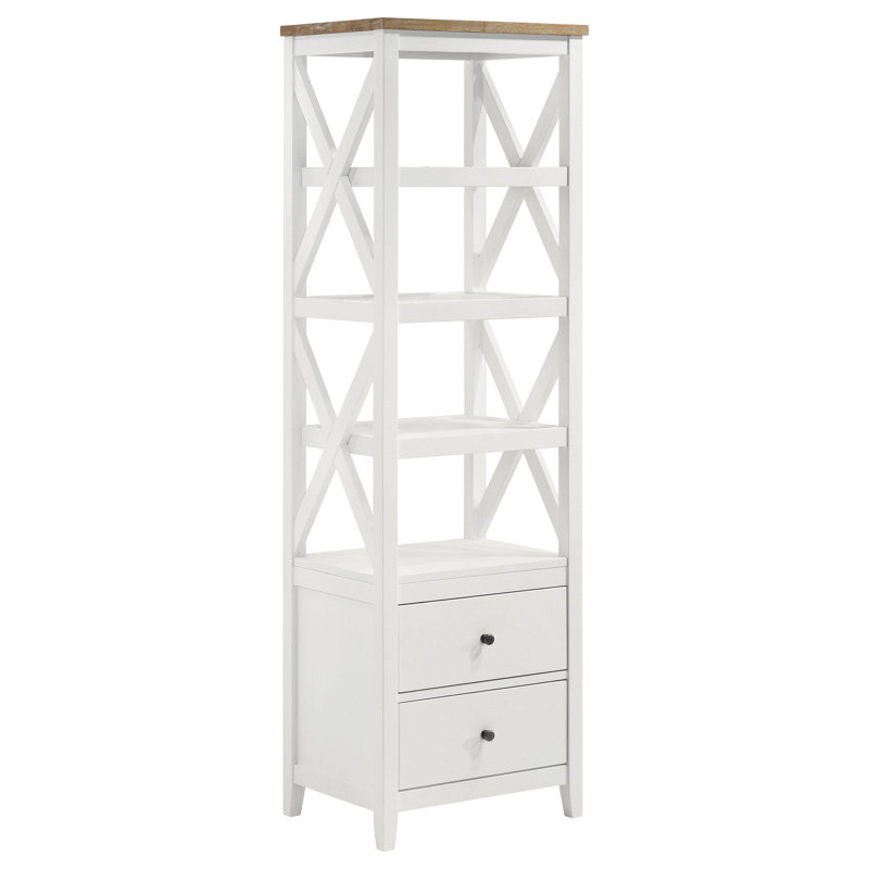 Tour média Eutizio à 4 tablettes en bois avec tiroirs brun et blanc
