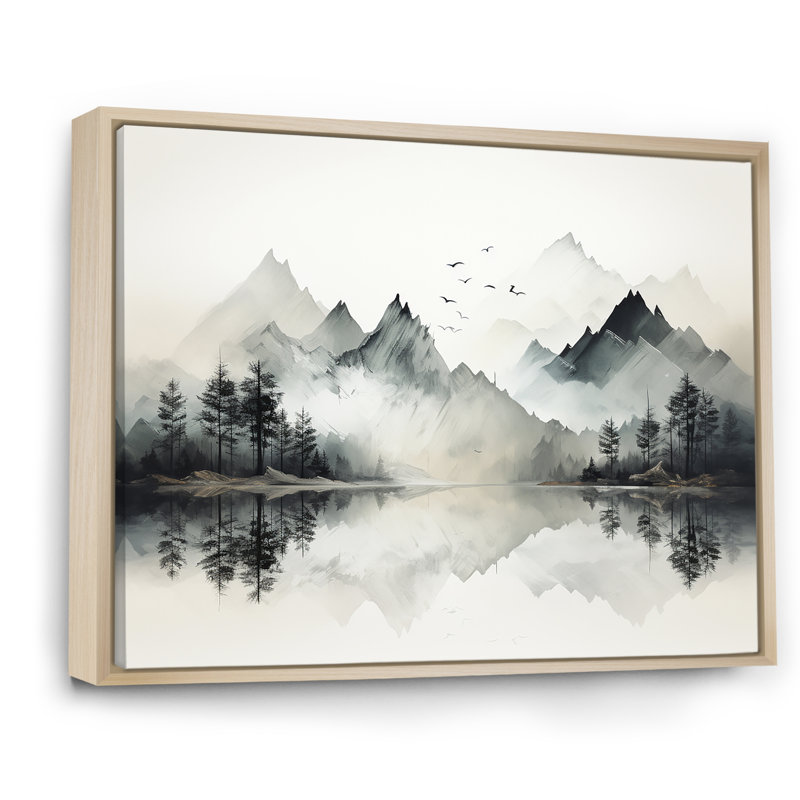 Aquarelle, rêve de lac et de forêt I, Cadre naturel flottant, H 30 po x l 40 po x P 1,5 po